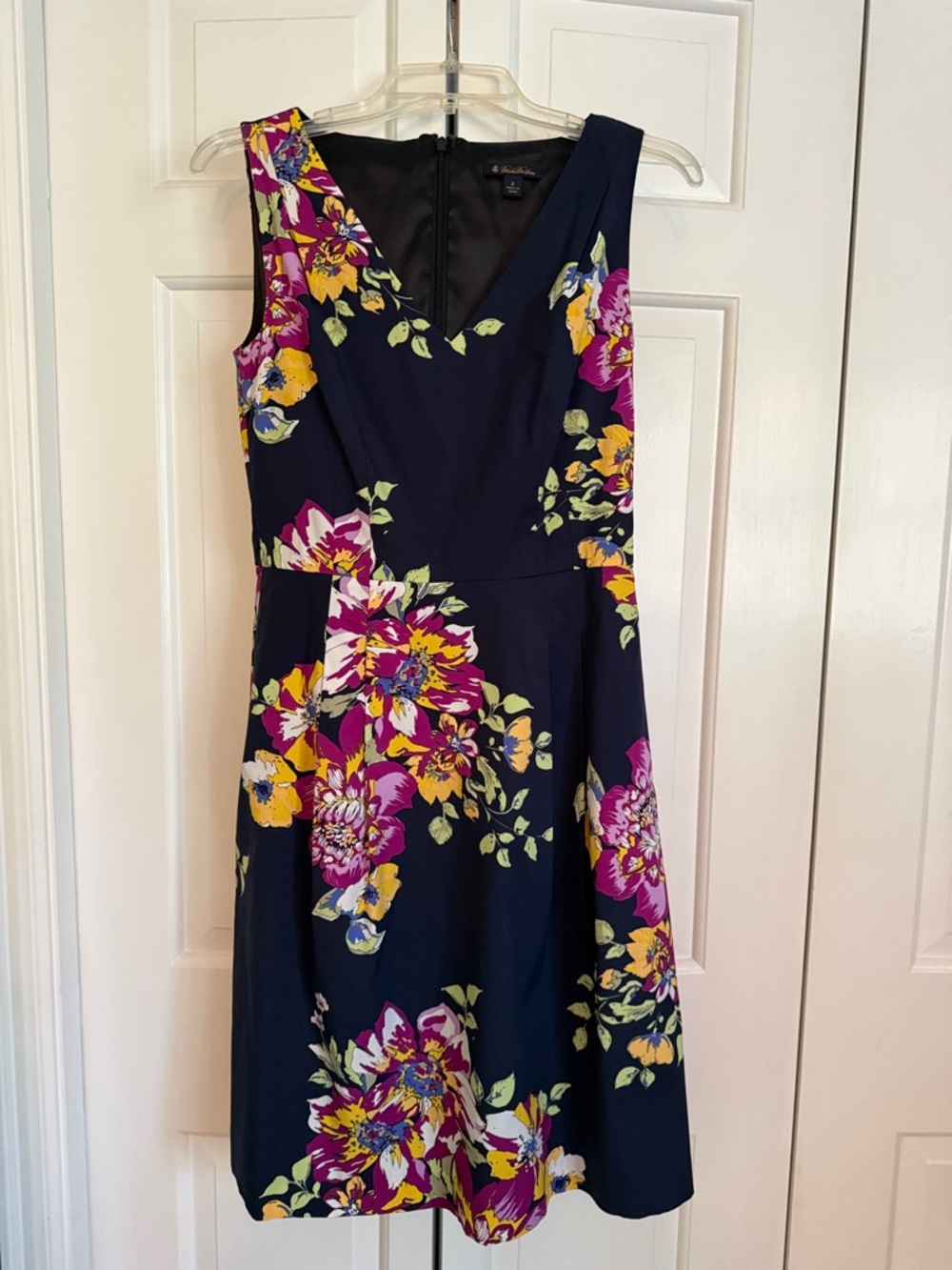 Brooks Brothers Navy Midi Dress with Pink & Yellow Floral Print